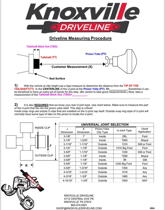 DRIVELINE MEASUREMENT WORKSHEET - KNOXVILLE DRIVELINE